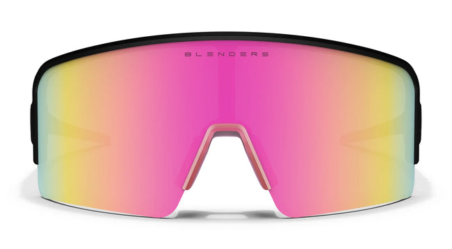 Miss Hannah Wrap Around Sunglasses - Polarized Full Shield Pink Lens & Matte Black Rubber Frame Sunglasses | $58 US | Blenders Eyewear