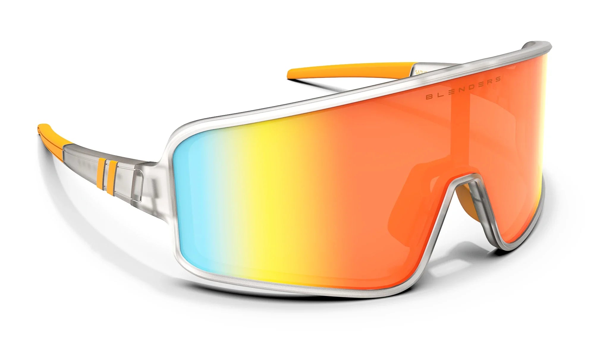 Saturn Cloud Polarized Sunglasses - Half Transparent Clear Wrap Around Frame & Orange Mirror Lens Sunglasses | $58 US | Blenders Eyewear